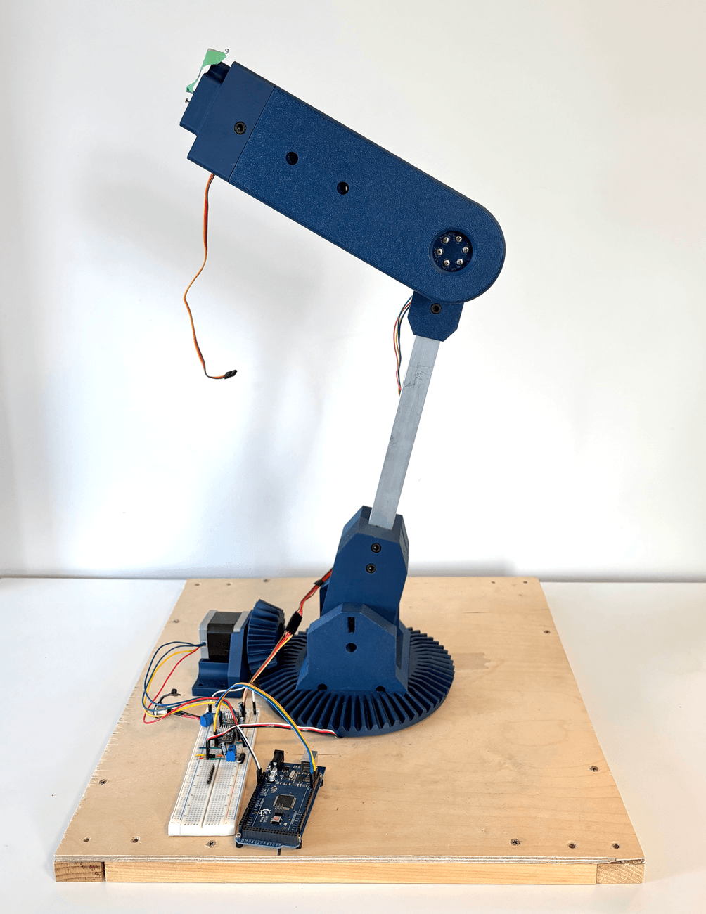 Custom cycloidal gearbox robotic arm, assembled and mounted on its base