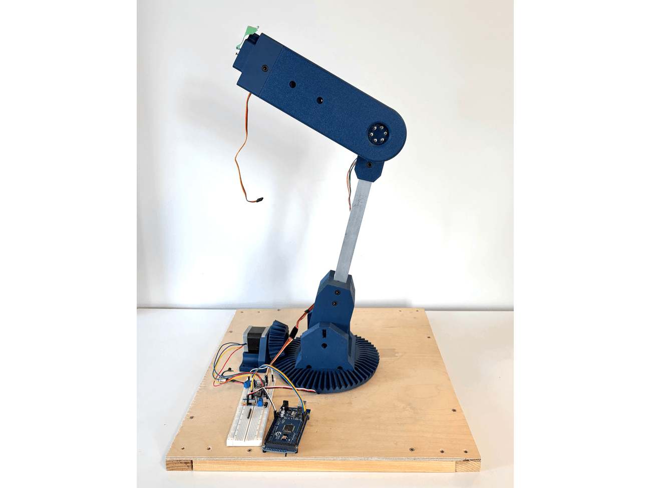 Custom cycloidal gearbox robotic arm, assembled and mounted on its base